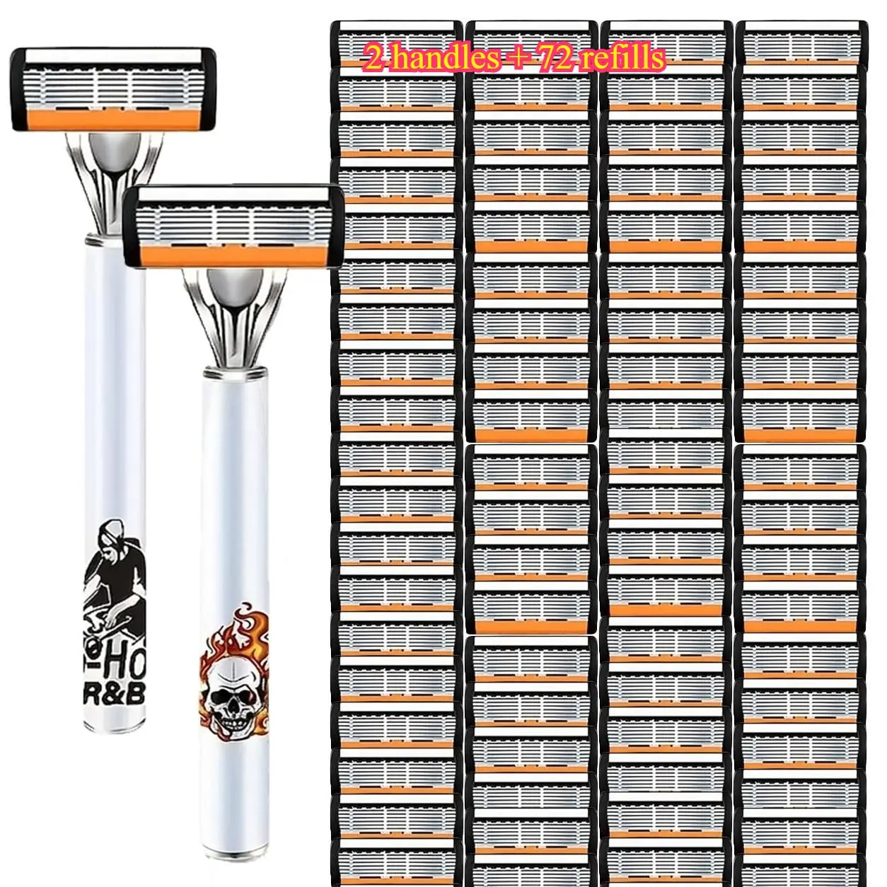 Luxury Shaving Razors Set with 6-Blade System, Includes 2 Handles & 72 Replacement Blades, Ergonomic Design for Smooth Shaving, Perfect Gift for Men
