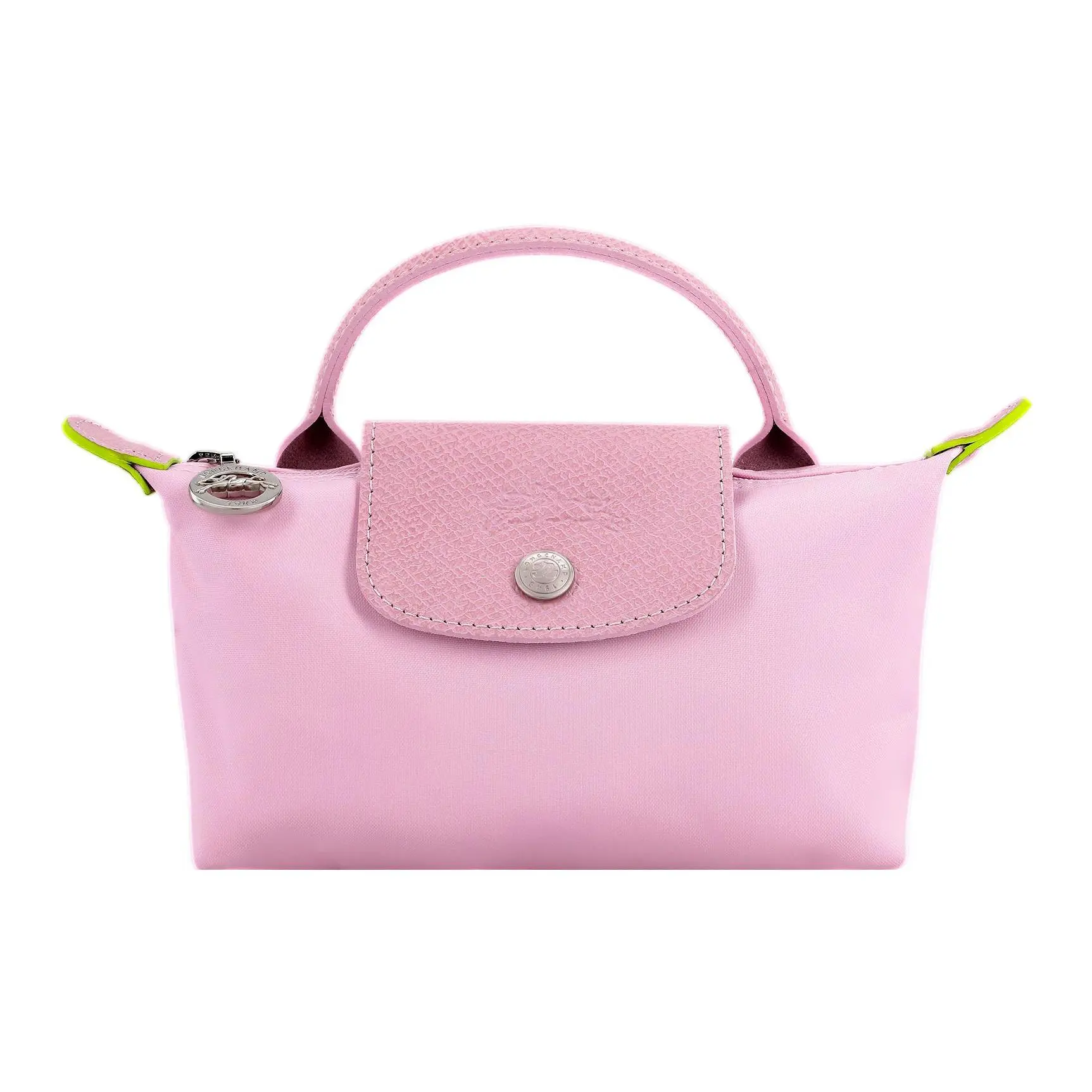 Longchamp Le Pliage Green 17 Logo-Zip Closure Solid Embroidered Purse with Calfskin Trim, Small Size, Women’s Pink