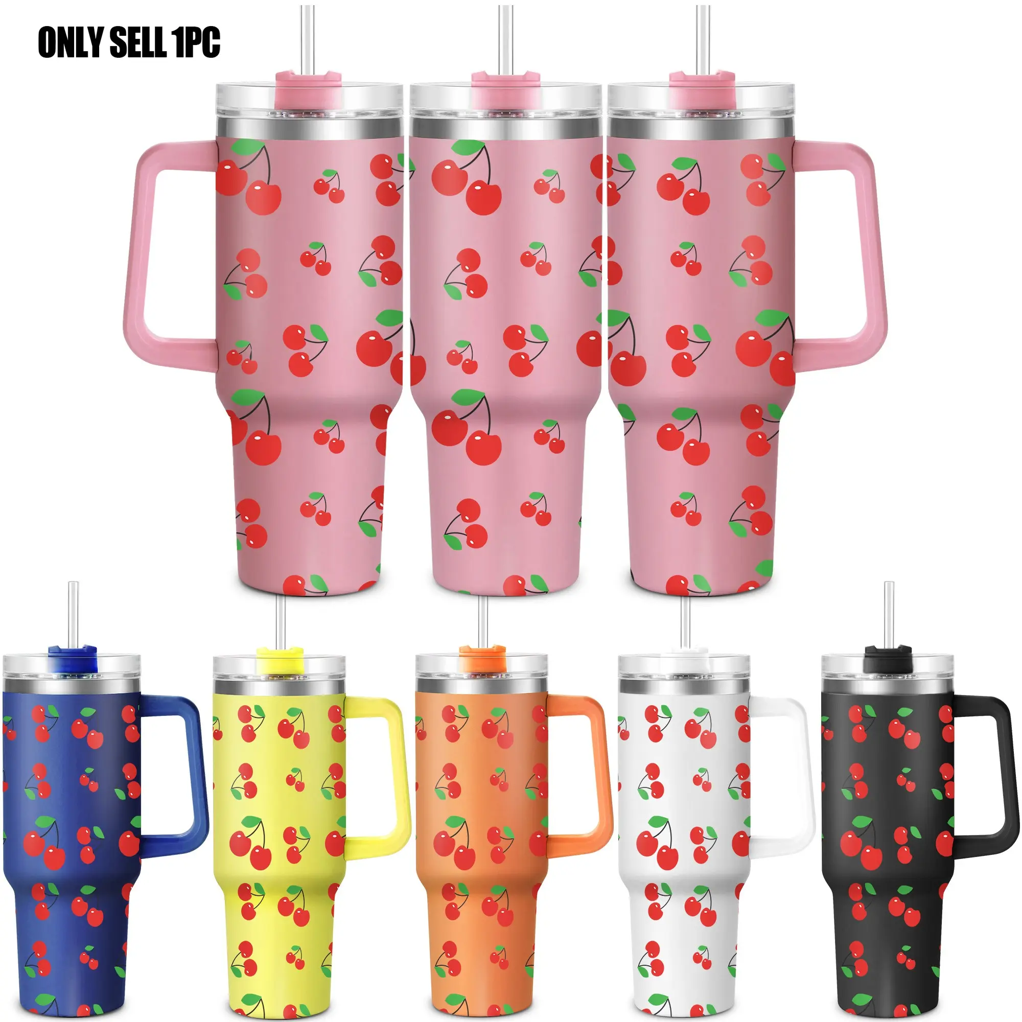 Cherry Pattern Vacuum Insulated Travel Tumbler with Lid, 40oz Stainless Steel Water Bottle, Insulated Water Bottles, Drinking Cup for Home Office School, Gift for Dad Mom Teacher Friend, Drinkware