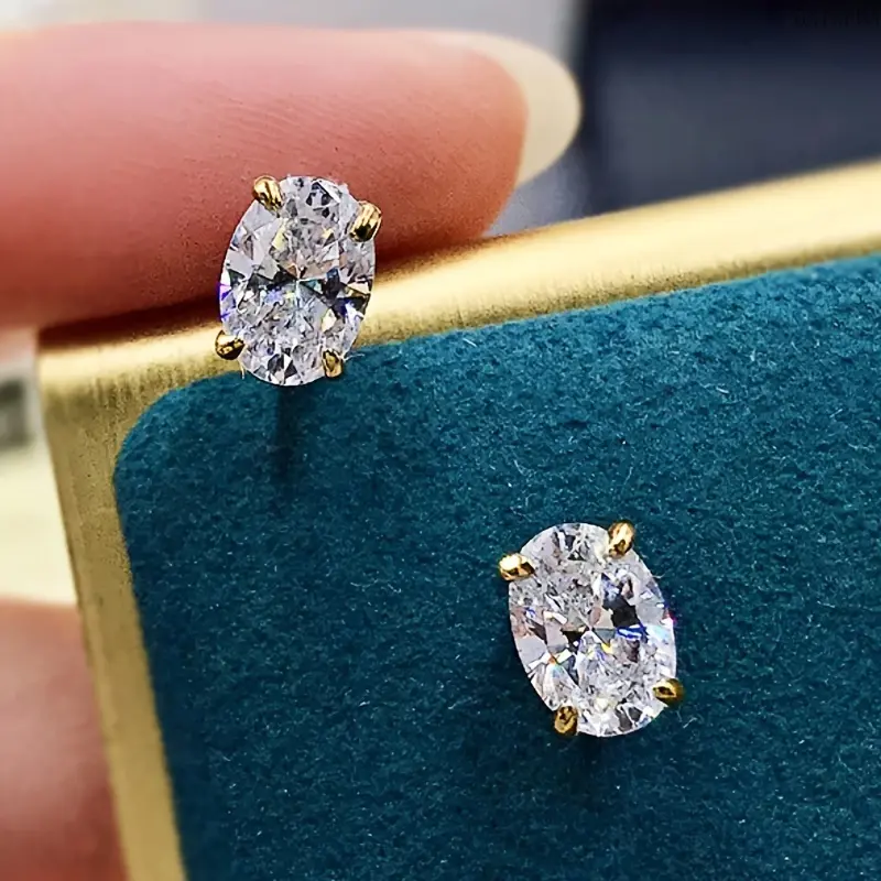 Women Classic Oval Shiny Stud Earrings, Minimalist Elegant Versatile Ear Jewelry