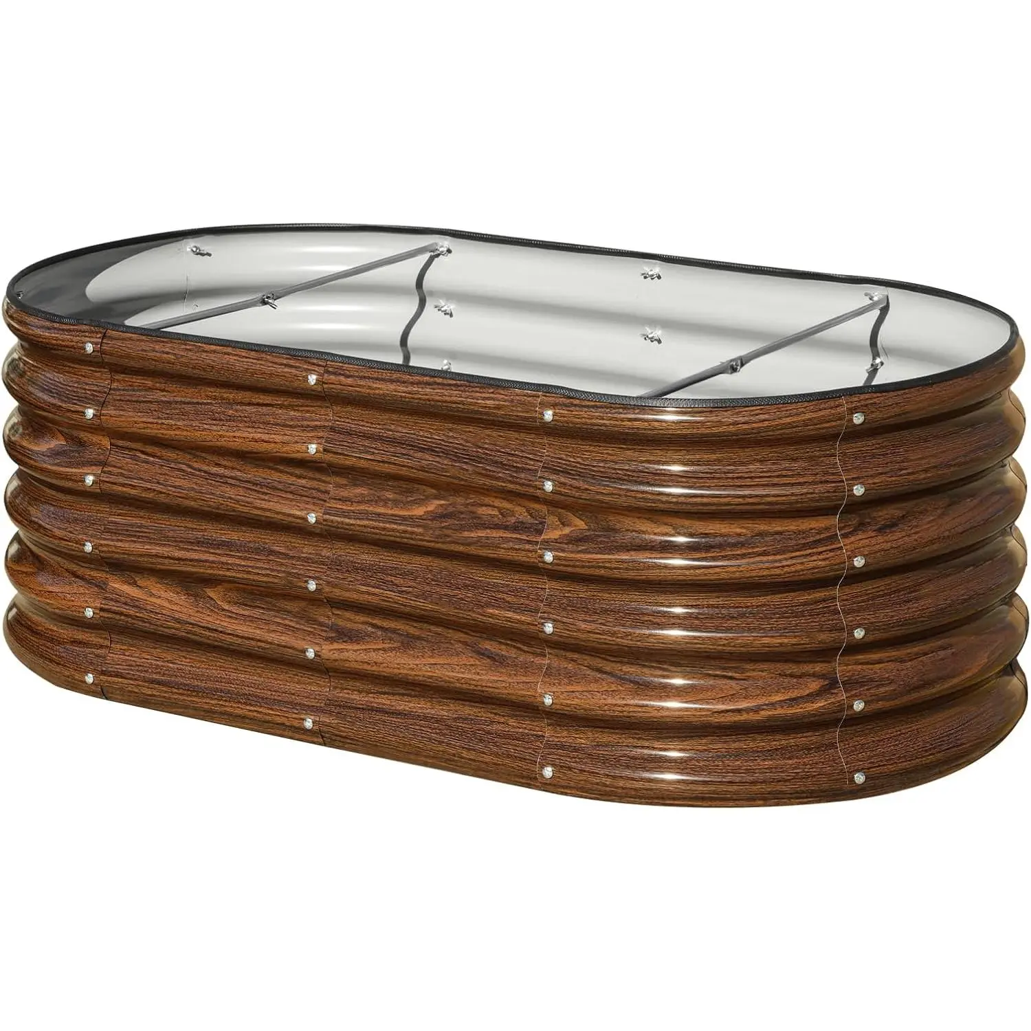 17" Tall Brown Galvanized Metal Oval Raised Garden Bed Kit, 4x2x1.5ft Outdoor Planting Boxes for Vegetables, Fruits