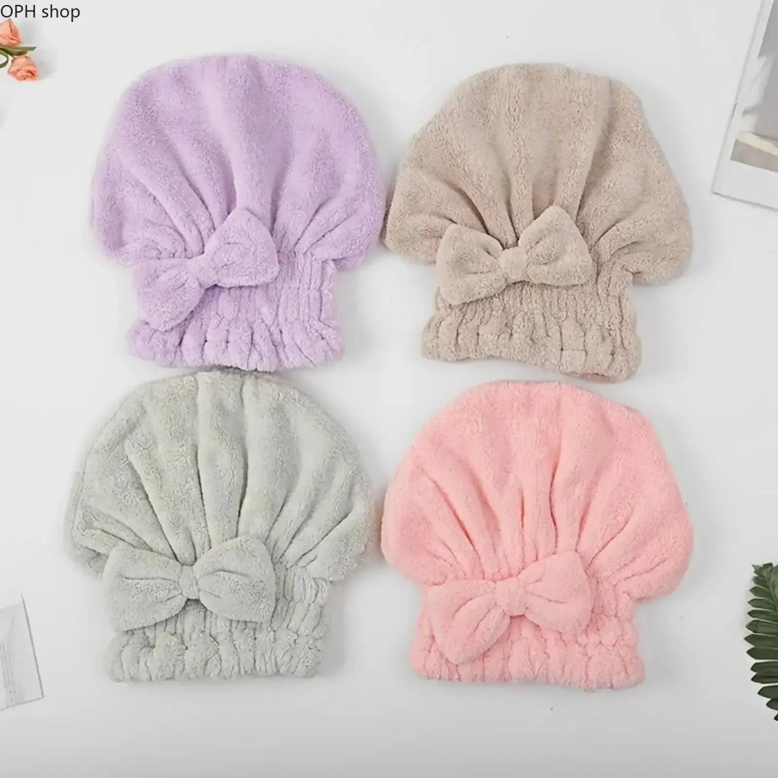 Women’s 2/4-Pack Bow Shower Cap & Soft Ultra-Absorbent Reusable Towel Wrap Set, Waterproof Bath Cap for Daily Care, Travel