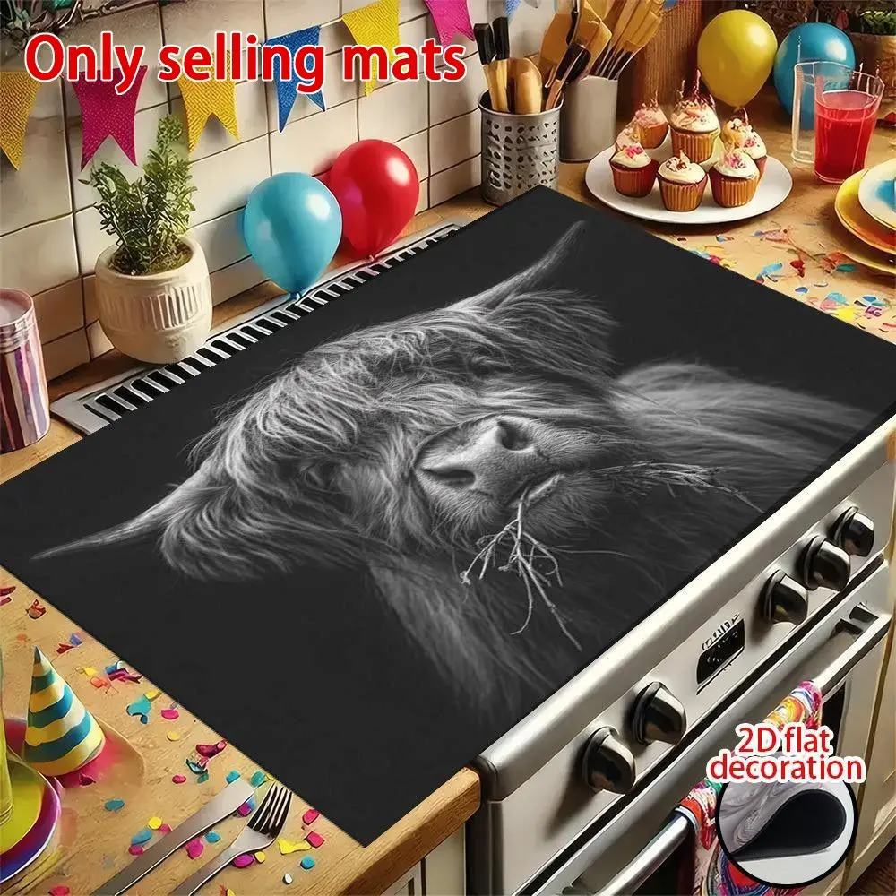 Highland Cow Design Rubber Stove Protector, Heat Resistant, Non-Slip, Water Absorbent, Easy Clean, Home Kitchen Appliance Pad, Kitchen Decorative Placemat