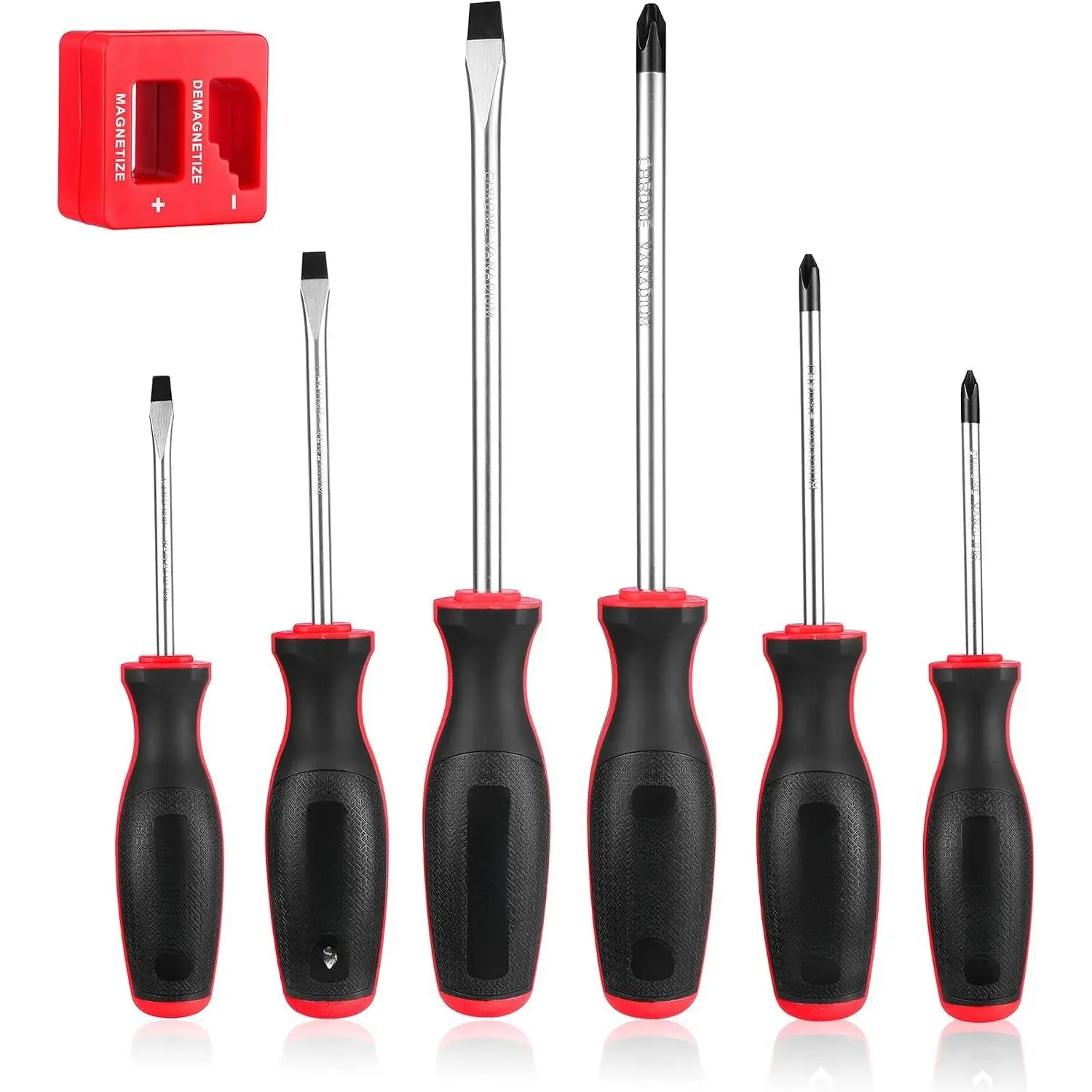 7-   and Magnetizer/Demagnetizer Set | Cr-V Steel Construction, Non-Slip Grip,  Tips, 3 Phillips, 3 Flathead, for  Improvement, Repairs, Assembly