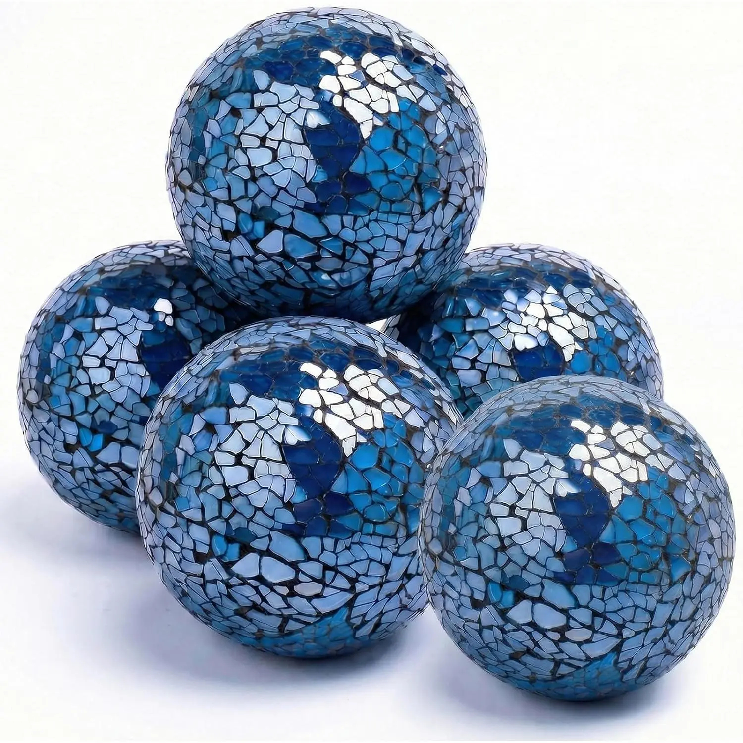 5PCS Decorative Balls for Bowls, 3 Inch Blue Orbs Glass Balls for Centerpiece Bowls Mosaic Sphere for Home Decoration Dining Table