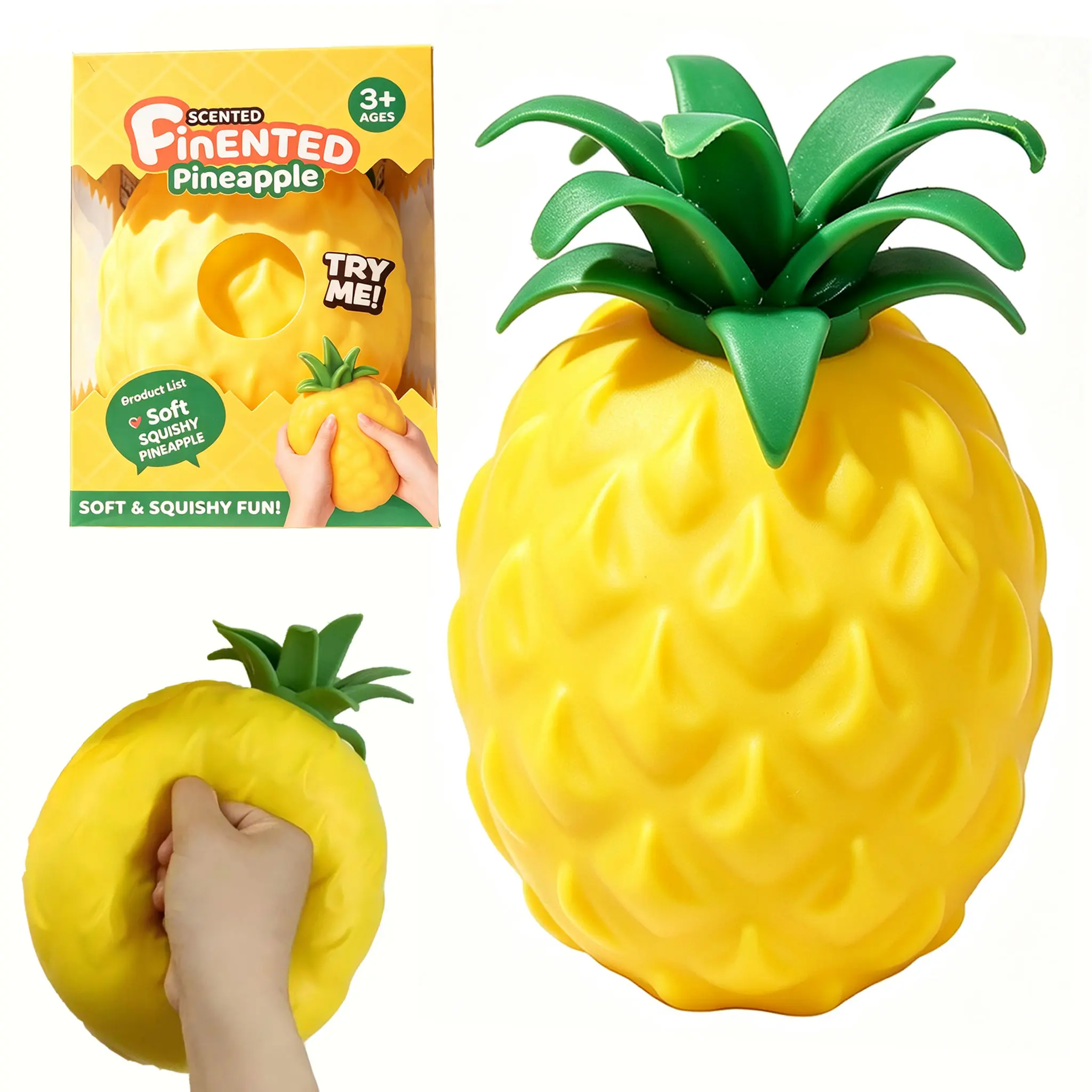 Jumbo Squishy Pineapple Stress Relief Squishies - Soft Stretchy Squeeze Fidget Toy for Kids Ages 3+, Safe Non-Toxic Durable Material, Decorative Stress Relief Toy, 7.68in x 5.32in, Fidget Toys
