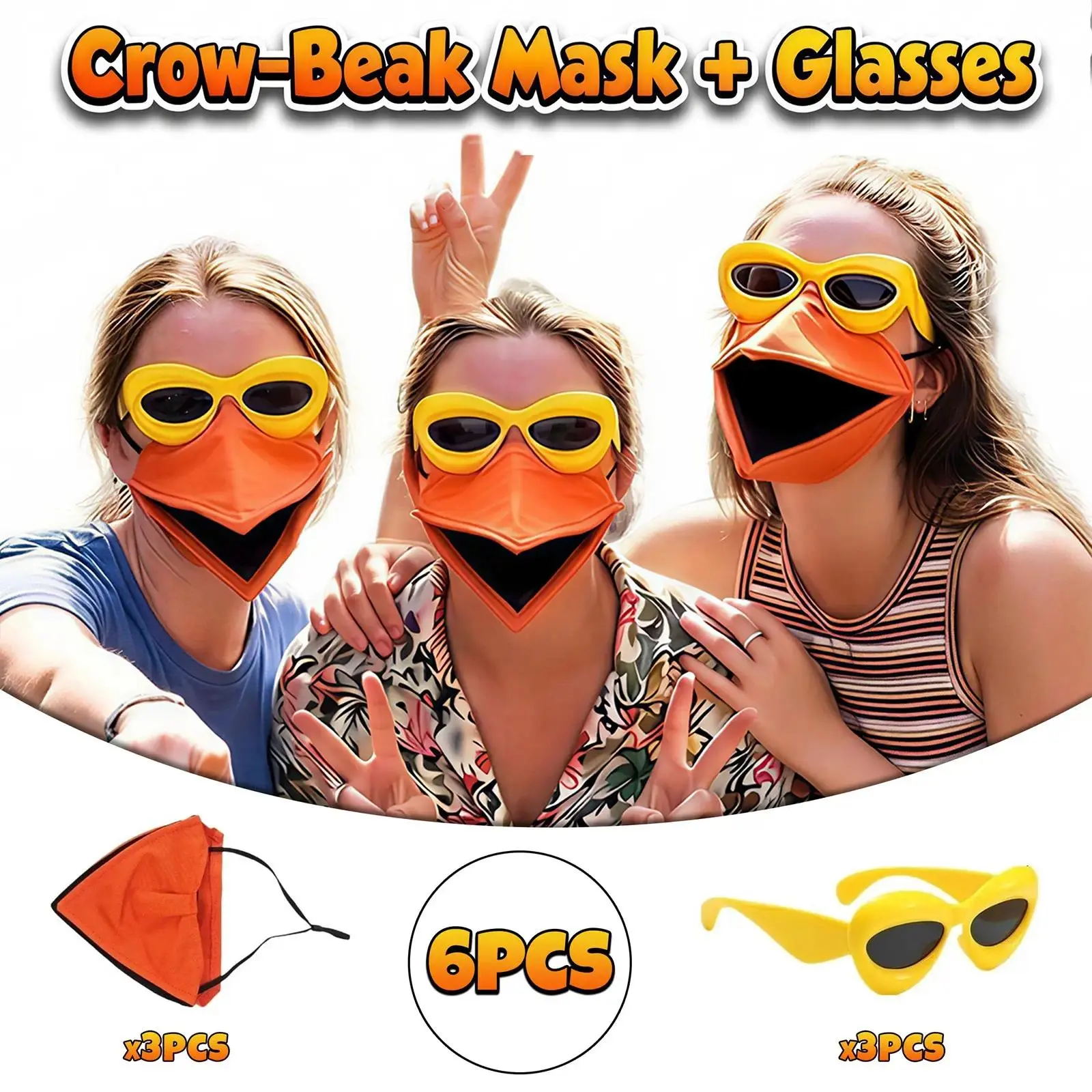 6 Pcs Funny Party Mask Set Crow Mouth Masks and Fun Glasses Novelty Role Play Photo Props Halloween Birthday Event Supplies