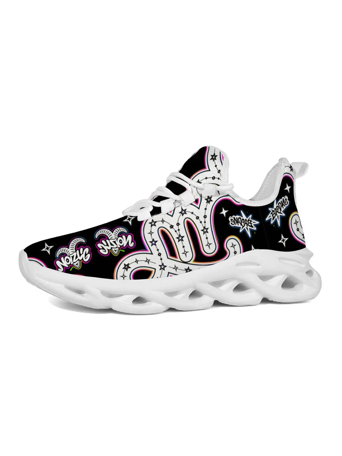 Cartoon Graffiti Style Casual Sneakers, Thick Sole Dad Shoes, Millennial Street Art, Customizable Name, Lightweight, Trendy for Youth