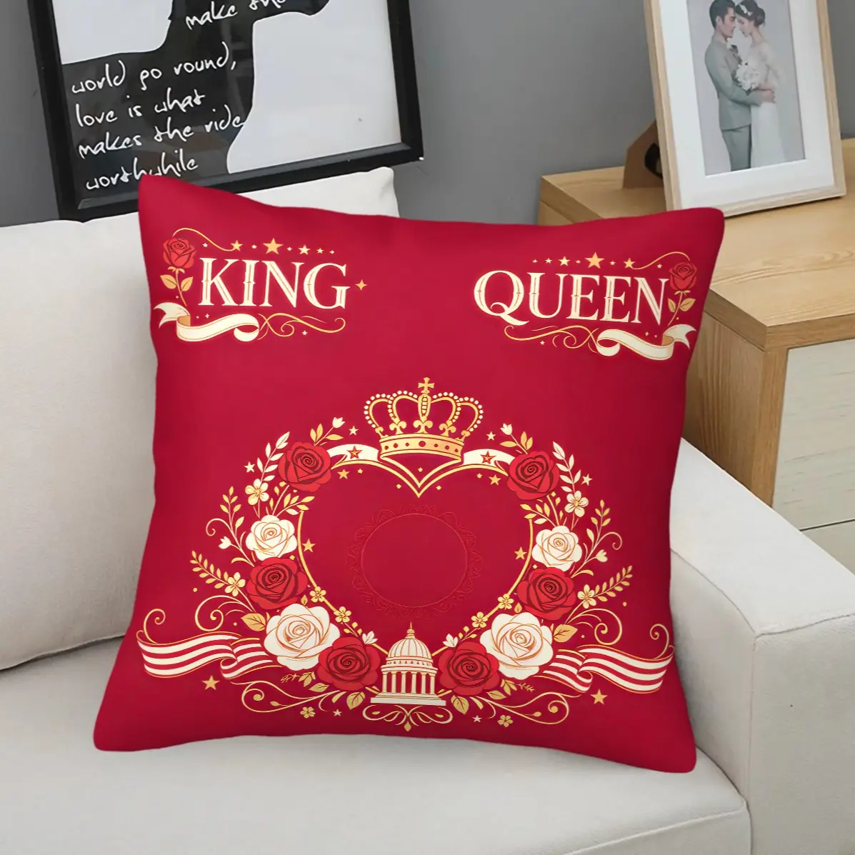 45x45cm 1Pc A Home Decorative Cushion featuring a crown and heart print with a touch of luxury, machine washable, soft and fluffy, suitable for living rooms, bedrooms and hotel interiors (includes cushion insert)