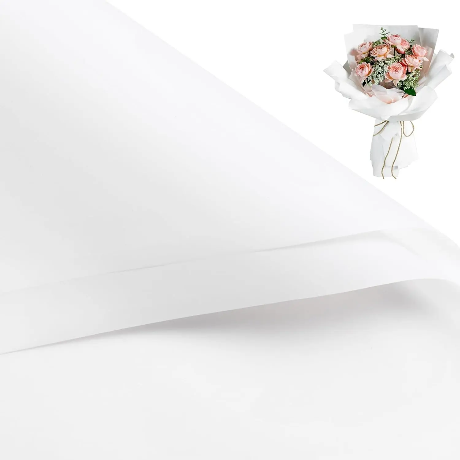20 Sheets Flower Wrapping Paper - 22.4 x 22.4 inch Pure White Water-Resistant Floral Bouquet Wrapping Paper, Florist Supplies Packaging for Wedding Birthday Gift DIY