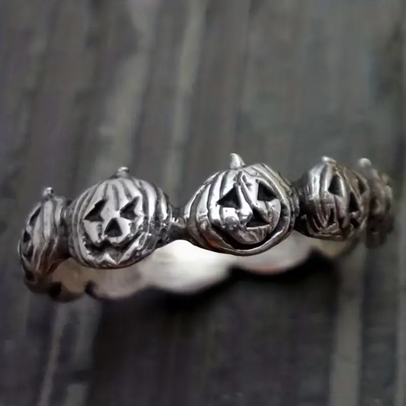 10pcs Silver Color Halloween Pumpkin Head Rings, Vintage Fashion Trendy, Perfect for Gifts, Daily Wear, Parties, Festivals