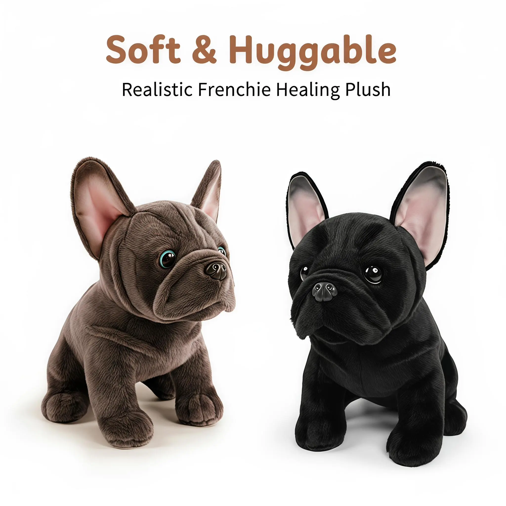 Realistic French Bulldog Plush Toy with Fluffy Ears & Big Eyes - Soft Huggable Stuffed Dog Doll Suitable for & Collectors, Cuddly Companion Gift