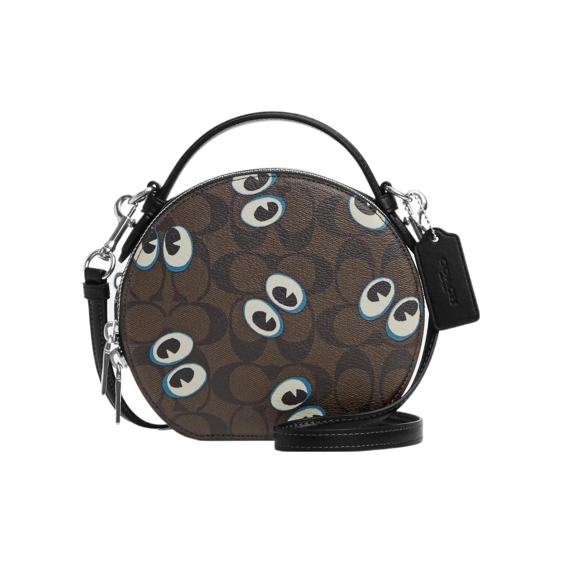 COACH Canteen 17 Halloween Eyeball Print Canvas and Leather Crossbody Bag for Women, Silver, Brown, Black