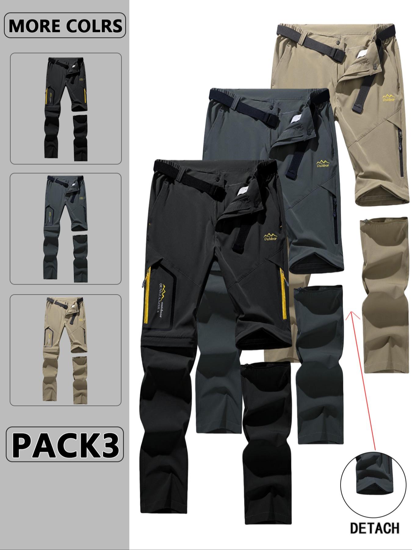 Men's Zipper Design Pocket Waterproof & Windproof Outdoor Pants, Regular Fit Casual Detachable Leg Comfy Trousers for Outdoor Activities, Men's Bottoms for All Seasons