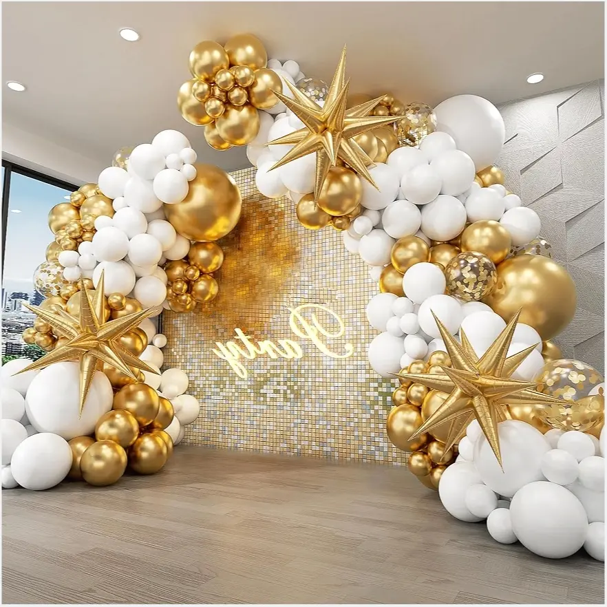 121 Piece Explosion Star Balloon Arch Decoration, Includes 22-inch golden explosion star latex balloons, Party balloons, Ideal for engagements, proposals, weddings, bridal showers, birthdays, holiday parties, graduation celebrations