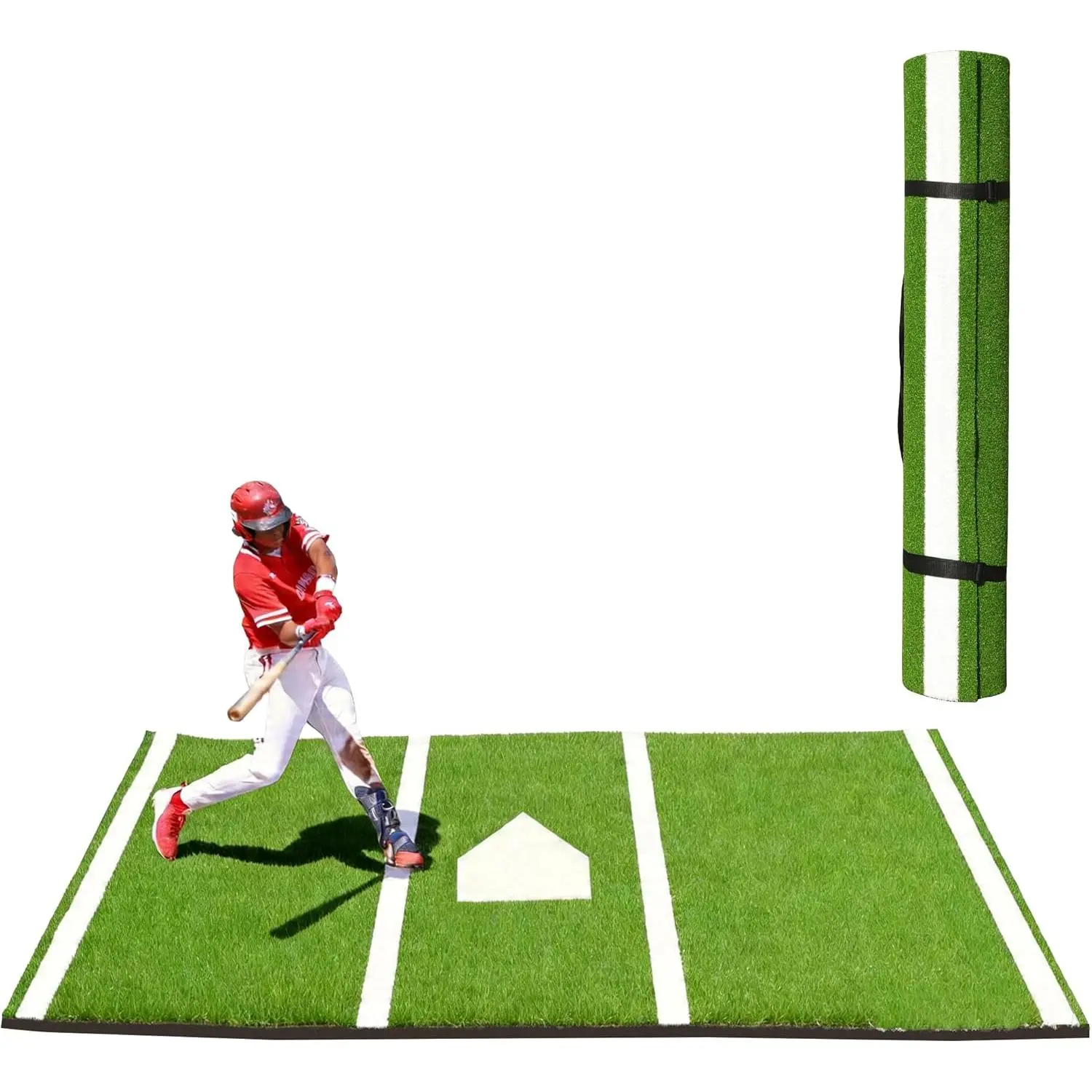 Thickened Baseball Hitting Mat 12ft x 6ft 10ft×5ft Home Plate Batters Box Turf Mat,0.4in Thick Waterproof Indoor/Outdoor Batting Cage Mat for Softball Pitching Mound, with Portable Carry Bag