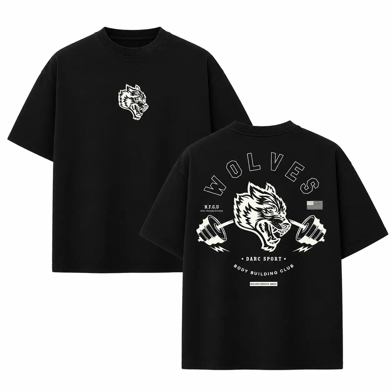 Darc Sport Wolves Men's Vintage Cotton Fitness Tee - Crew Neck Shortsleeve Wrinkle-Resistant Fabric, California Gym Weightlifting, Casual Streetwear Top Gift
