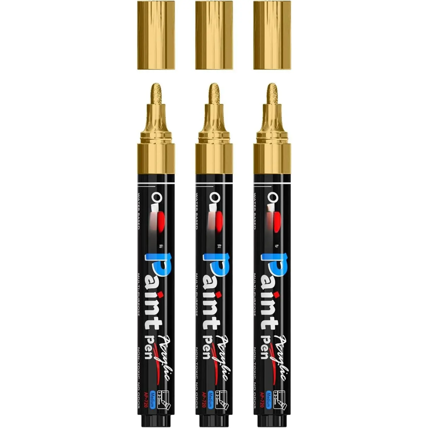 Pens  Markers - Permanent  Markers 3 Pack, Water Based, Quick Dry,  Marker Pen for Rock, , Plastic, Metal, Canvas, Glass, Fabric, Mugs. Medium Tip