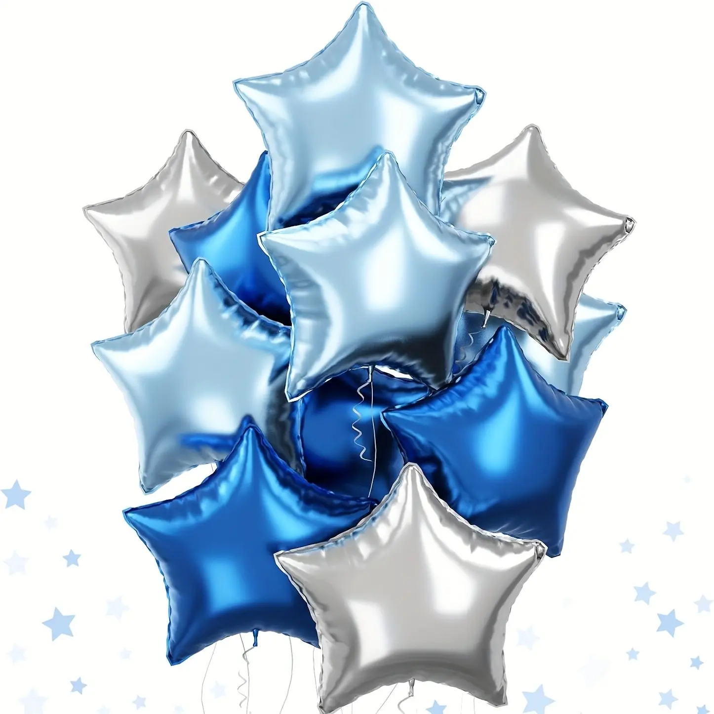 24 piece set of star balloons, including 25.4cm silver foil star balloons, light blue and navy blue star balloons, suitable for decoration occasions such as birthday parties, anniversaries, wedding receptions, graduation ceremonies, etc