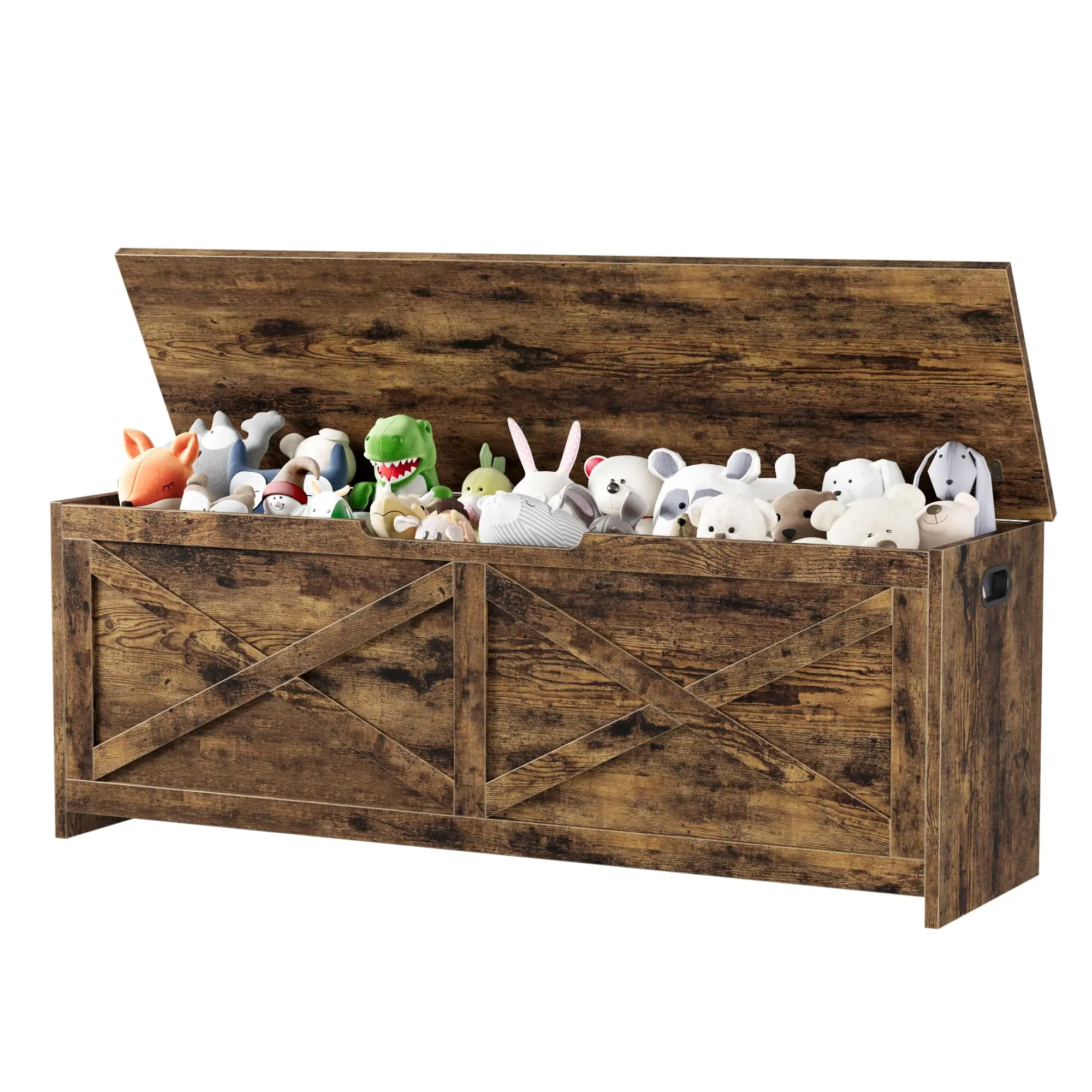 47" Large Size Rectangular Solid Wood Farmhouse Storage Bench - Flip Top Entryway Shoe Bench with Safety Hinge, Toy Chest, Storage Ottoman for Entryway, Bedroom, Easy Setup
