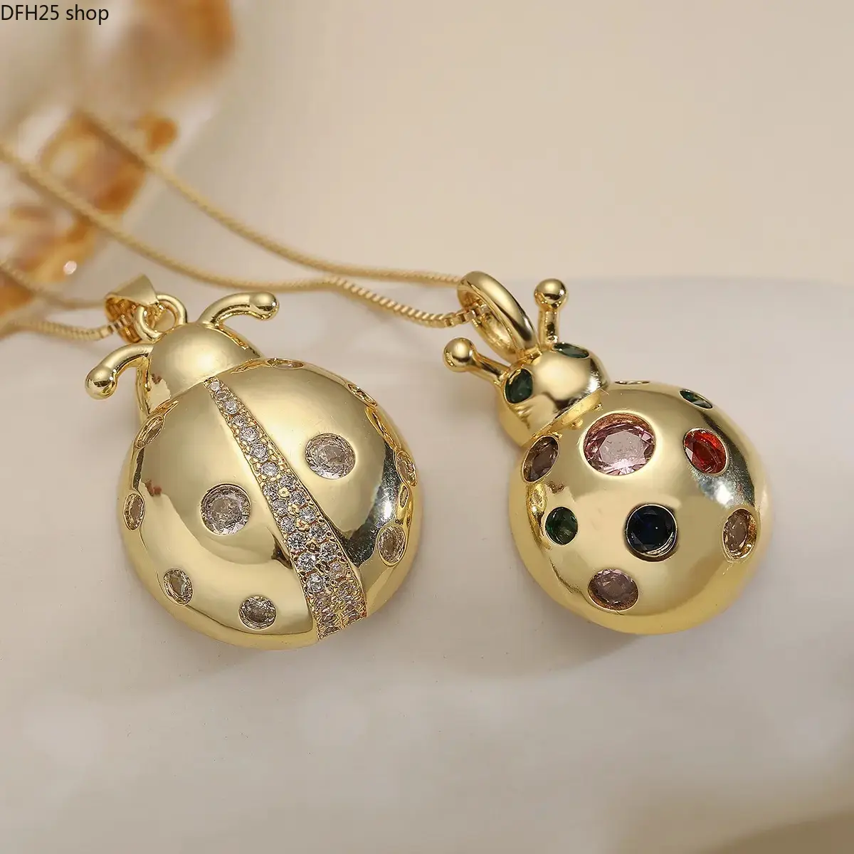 Ladybug Pendant Necklace for Women, Gold Plated Copper Chain With Zircon Butterfly Charm Design, Lightweight Fashion Jewelry Accessory for Daily Wear, Layering and Gift Giving