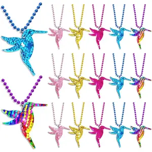 15 Pack Hummingbird Sequin Necklace Party Favors with Mardi Gras Beads for Party, Home Decorations, Festivals, Wedding, Birthday Celebrations, 5 Colors