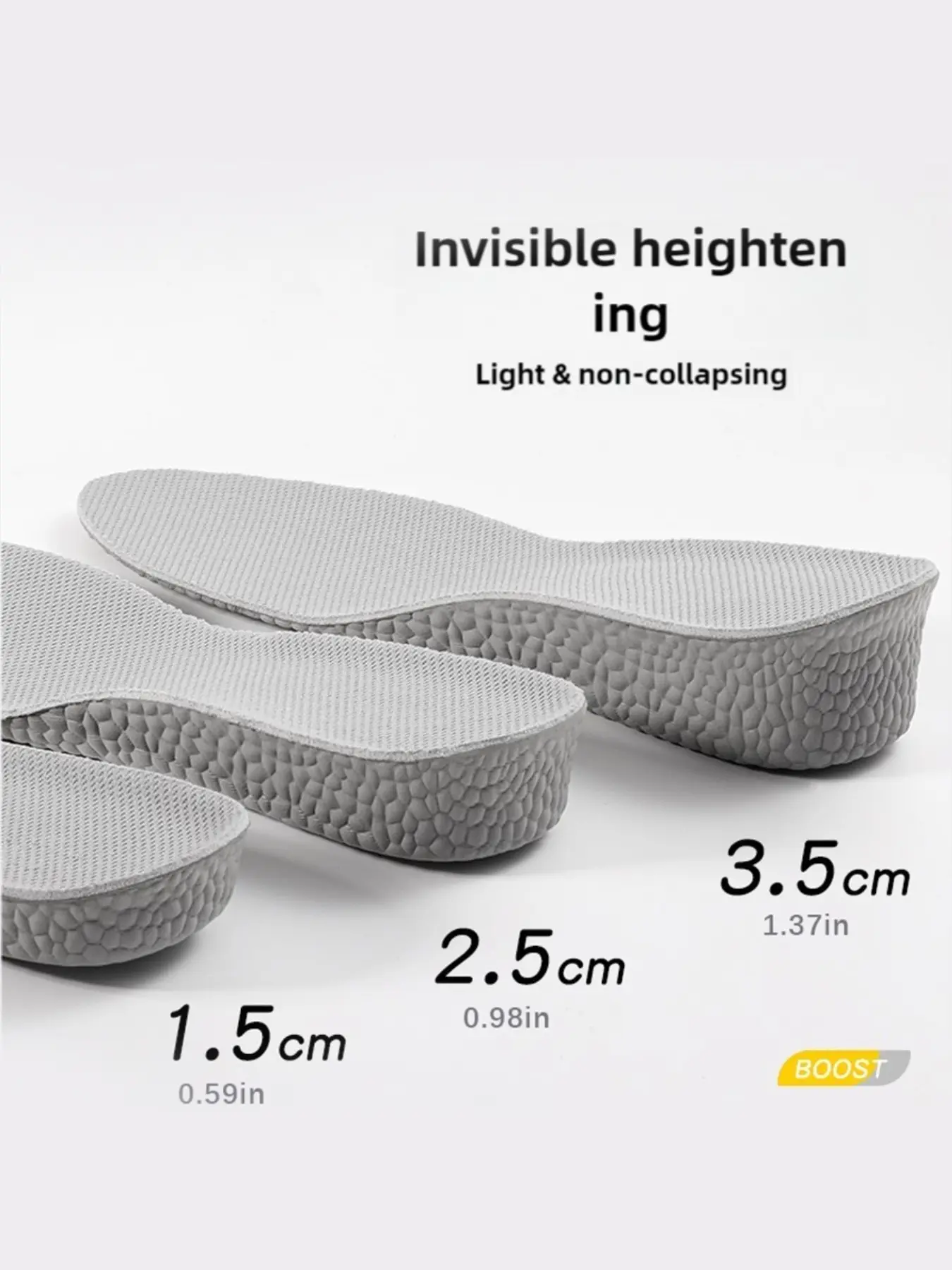 Height Boost Shoe Inserts, Eva Material Shock Absorption, Breathable Comfort, Unisex, Three Height Options, All Seasons