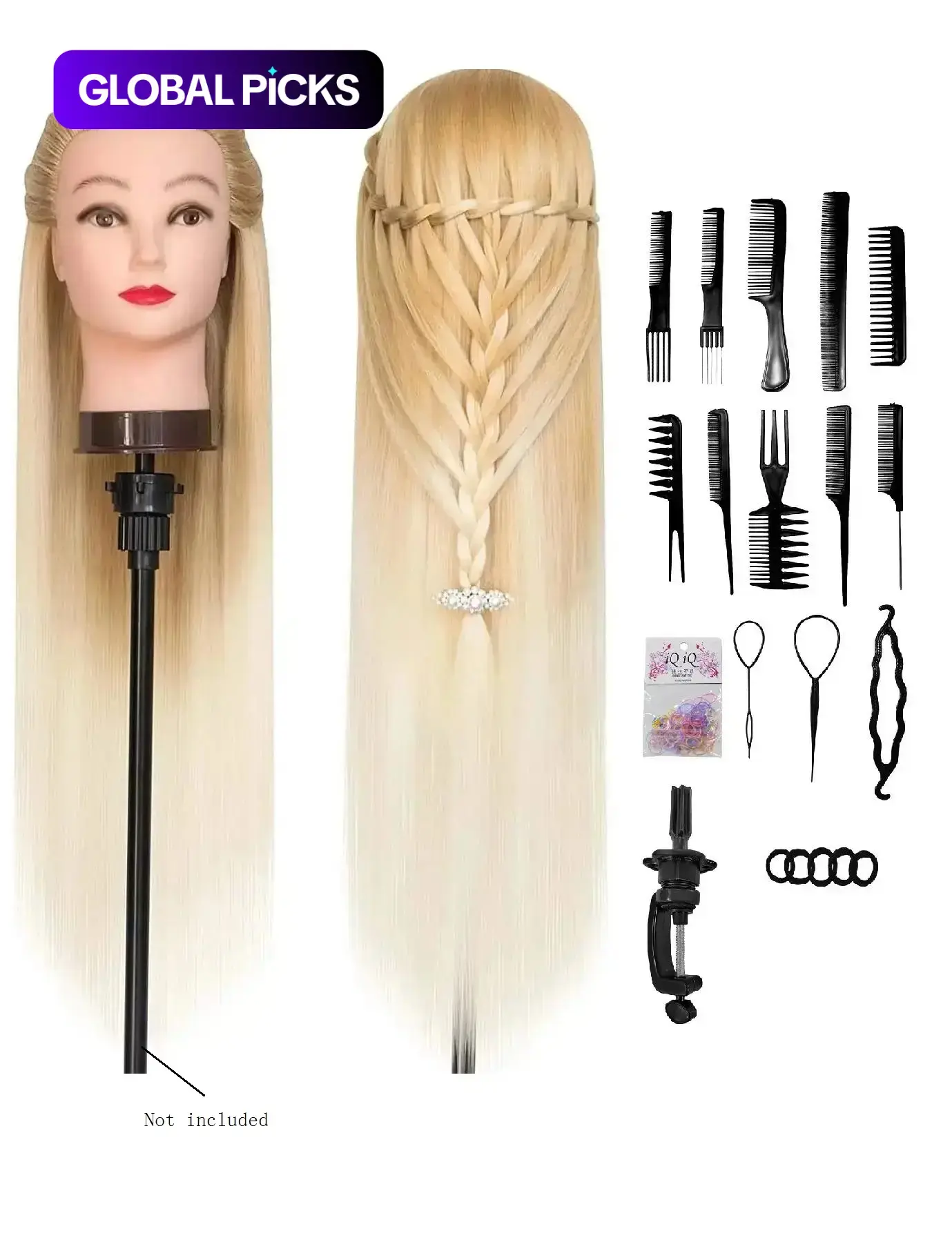 Hair Styling Mannequin Head with Diy Set and Table Clamp, Hair Styling Practice Mannequin, Professional Hair Styling Training Tool, Beauty Tools for Salon & Barber Shop, Long Hair