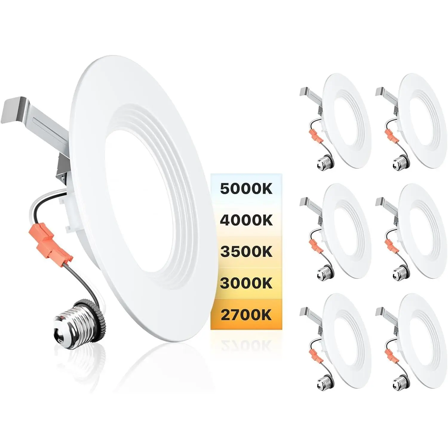 5/6 Inch 5CCT LED Can Lights 6 Pack, Retrofit Led Recessed Lighting, Baffle Trim, Dimmable, 9W=110W, 1000LM, 2700K/3000K/3500K/4000K/5000K Selectable, IC Rated - ETL & FCC