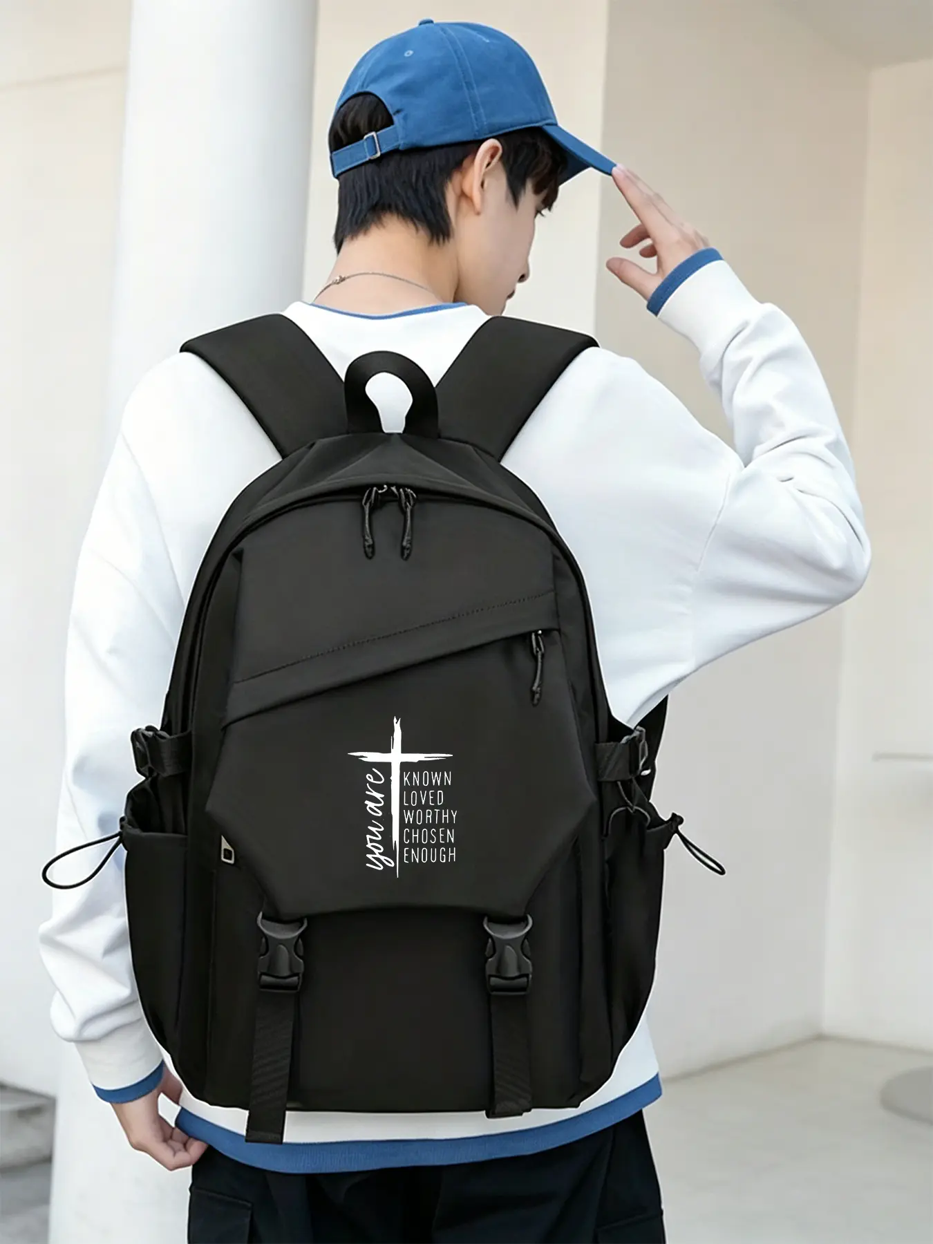Faith Cross Pattern Lightweight Laptop Backpack - Large Capacity Travel Work Backpack, Travel Backpacks & Commuter Backpack, Adjustable Shoulder Straps, Unisex, Durable Polyester Material, Suitable for Outdoor and Daily Use