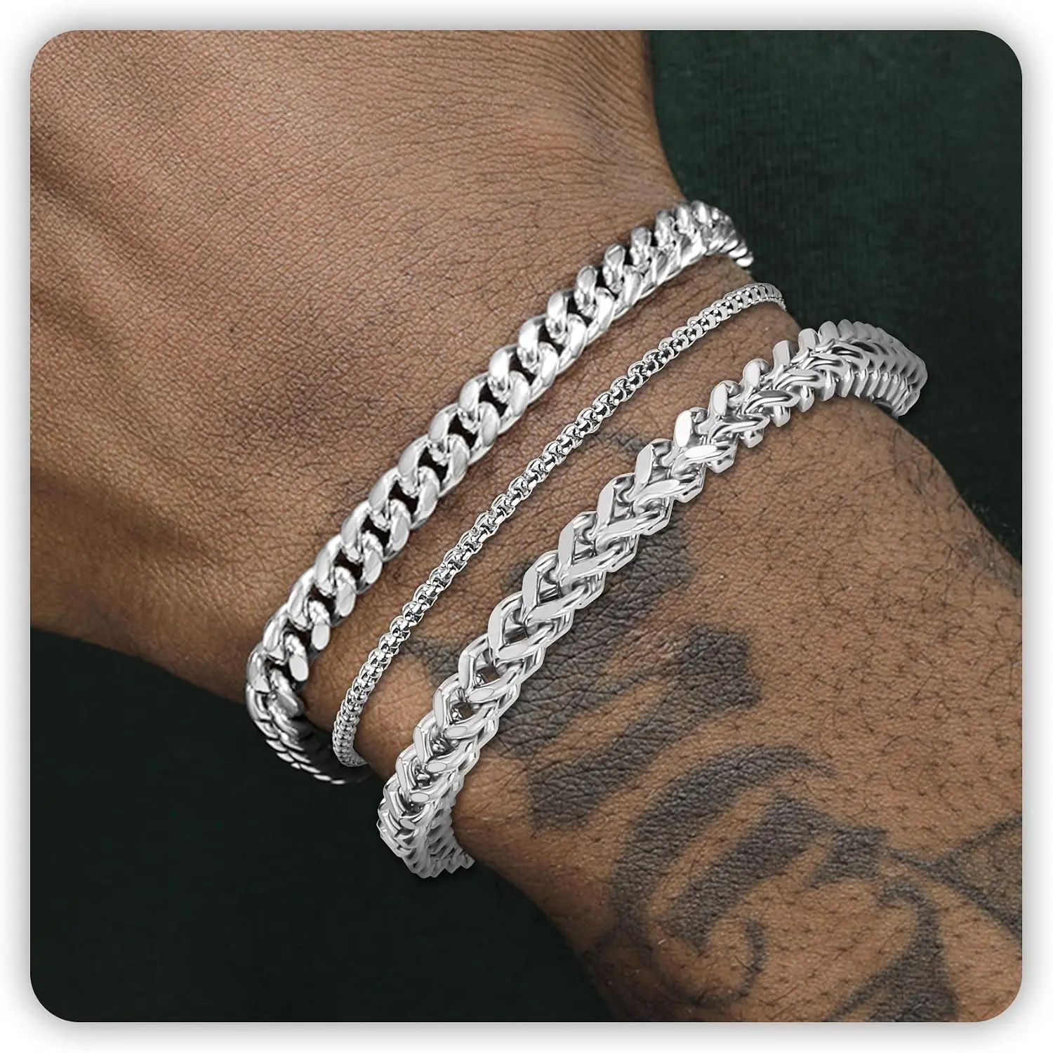 and  Bracelet for Men, Rakhi for  Water Proof Stainless Steel Cuban Chain Bracelet Set, Adjustable  Link Men Braclet  Gifts for Boyfriend, Dad and Son