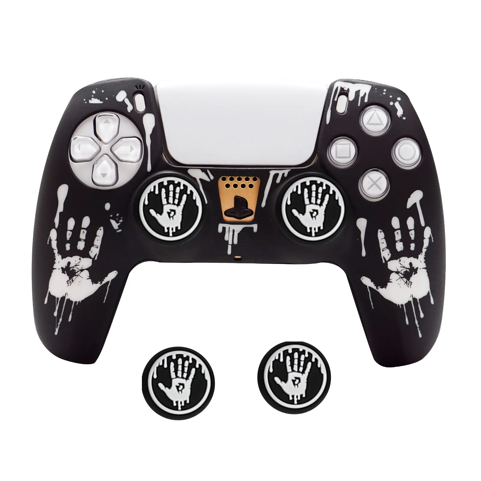 Bloody Handprint Silicone Controller Skins with 2 Thumb Grips Compatible with PS5 Dualsense Edge Controller Console Accessory, Controller Accessories, Sweat-Proof Anti-Slip Protector, ps5 gear, father's day gift