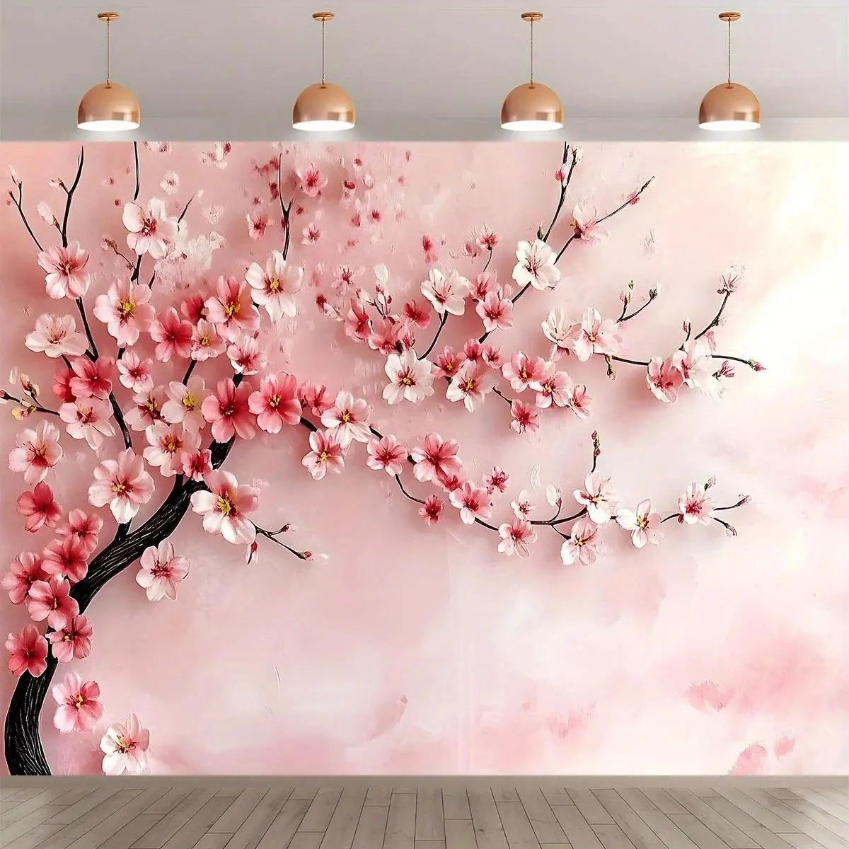 Cherry Blossom Sakura Backdrop Japanese Floral Theme Tapestry Wall Hanging Photography Background Polyester Fabric Wedding Birthday Studio Decor Home Wall Art Celebration Banner