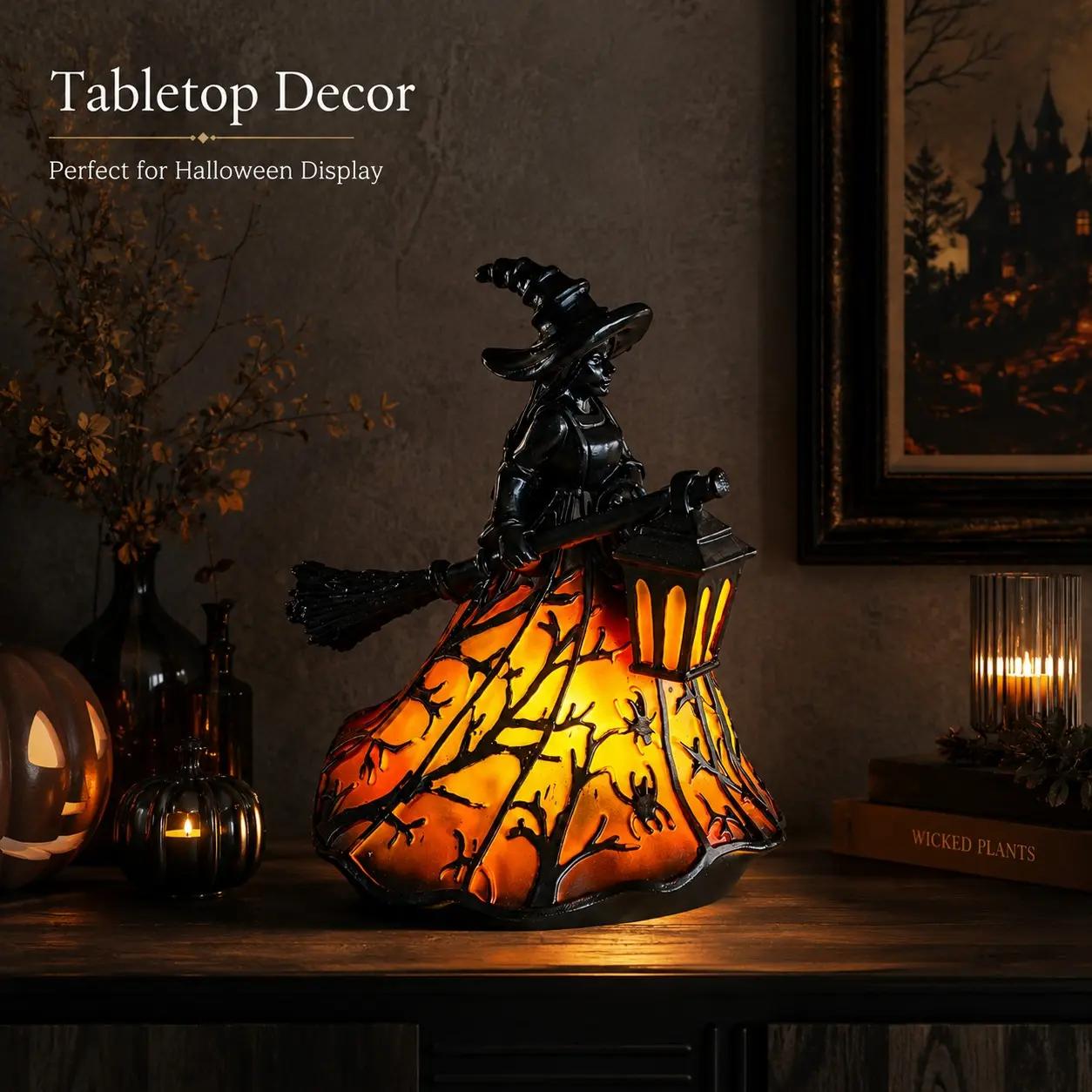 Halloween Witch Desktop Lamp, USB Glow Pumpkin Atmosphere Light, Creative Holiday Gift, Warm Night Light Decor, Kids Room Display Prop, Festive Decoration
