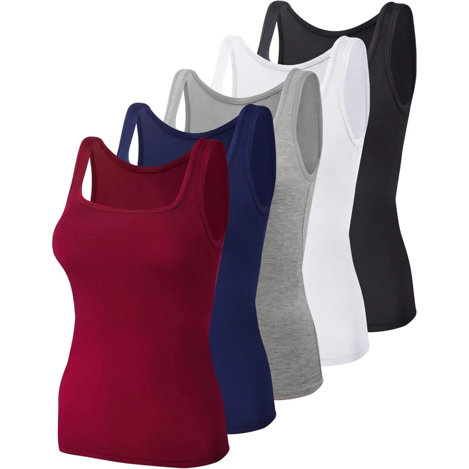 5 Pcs Women's Square Neck Tank Tops Sleeveless Undershirt Basic Tank Tops