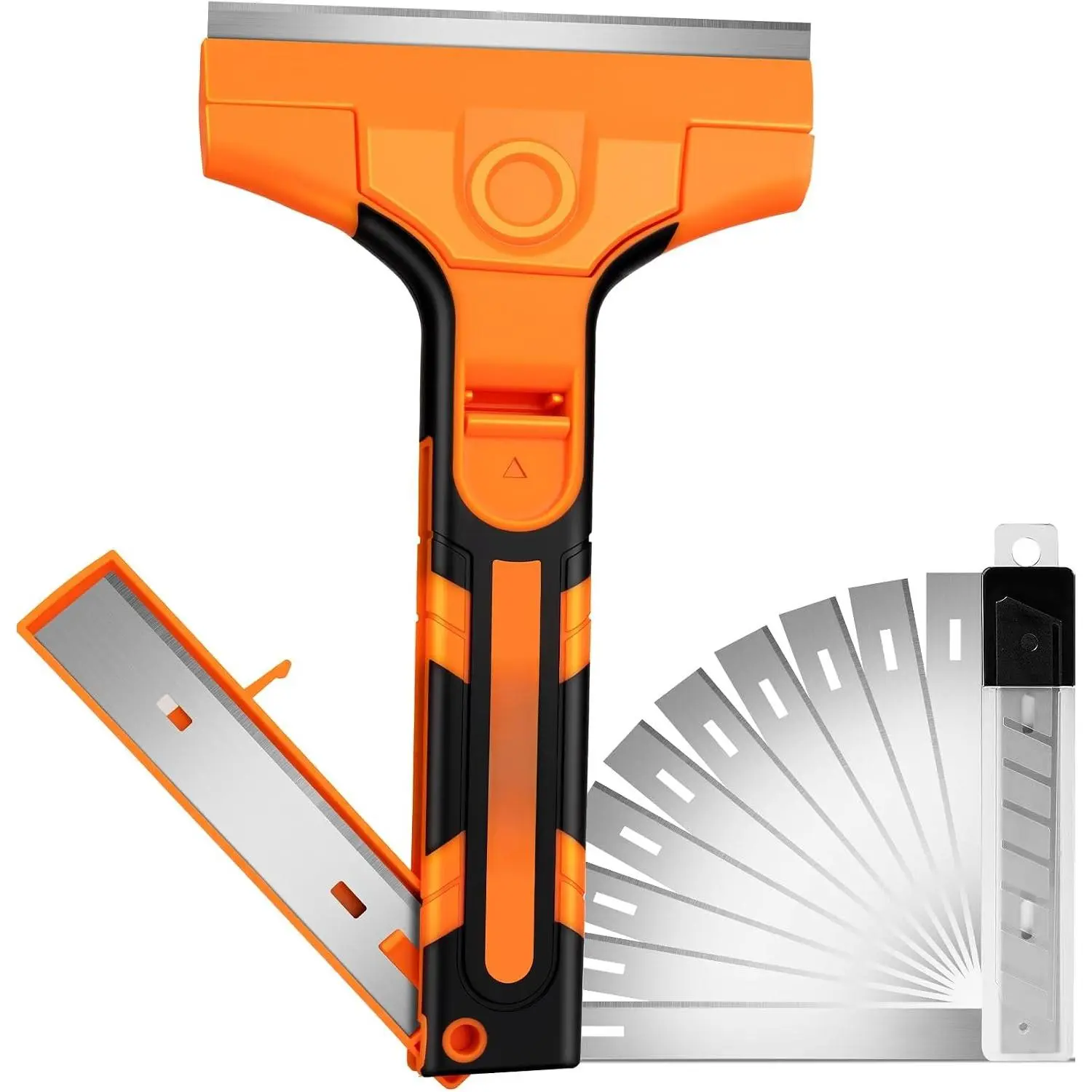 Razor  Scraper, Scraper Tool with 15 count SK5 Steel , Razor Scraper,  Handle with  Storage Box, Scraper for Cleaning Windows, Glass, Oven, Stove, Kitchen, Floor,