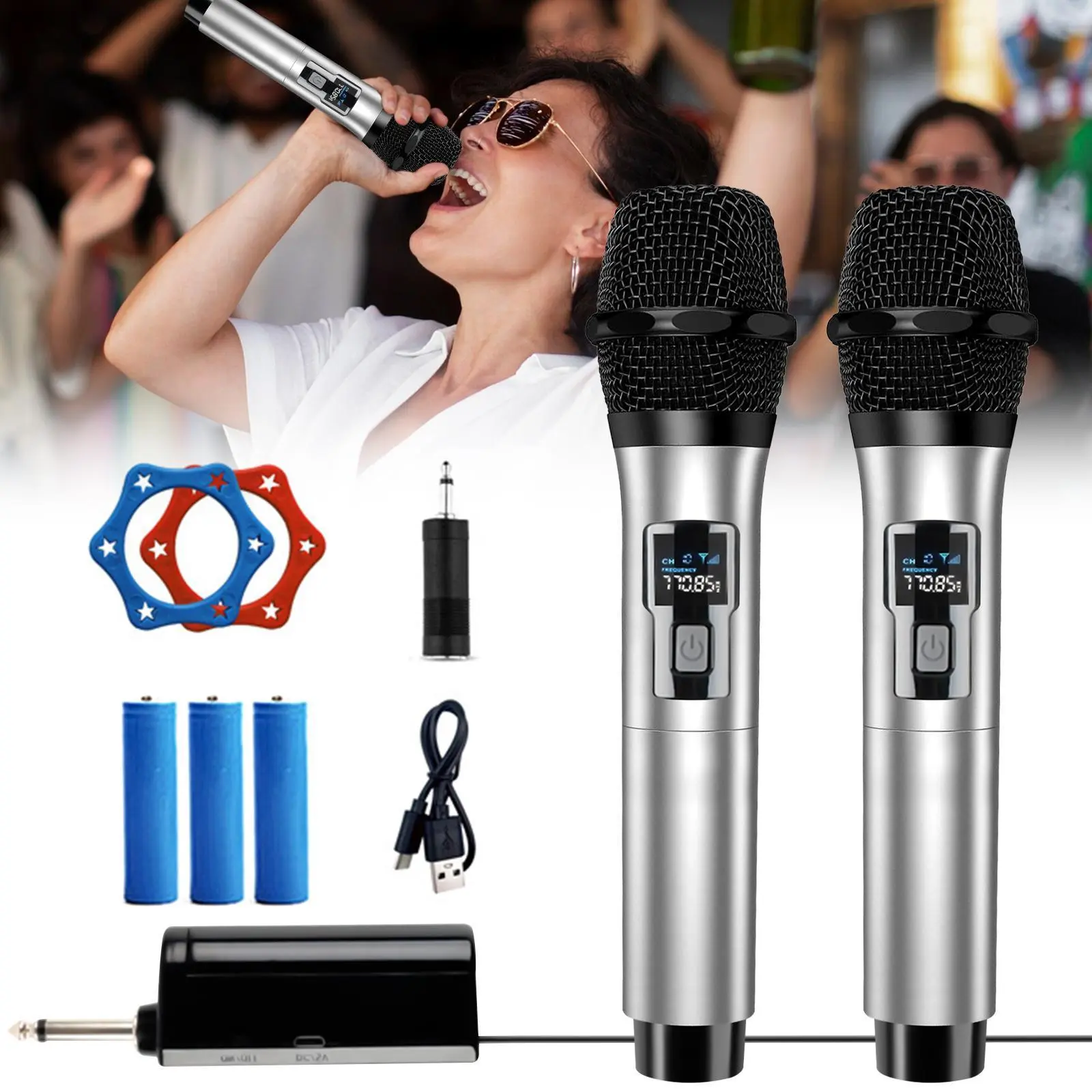 Wireless Karaoke Microphone One to Two, 100FT Wireless Range, 15H Duration, Portable Singing Microphone for Performance Vocal, Home Karaoke, Parties and Gatherings