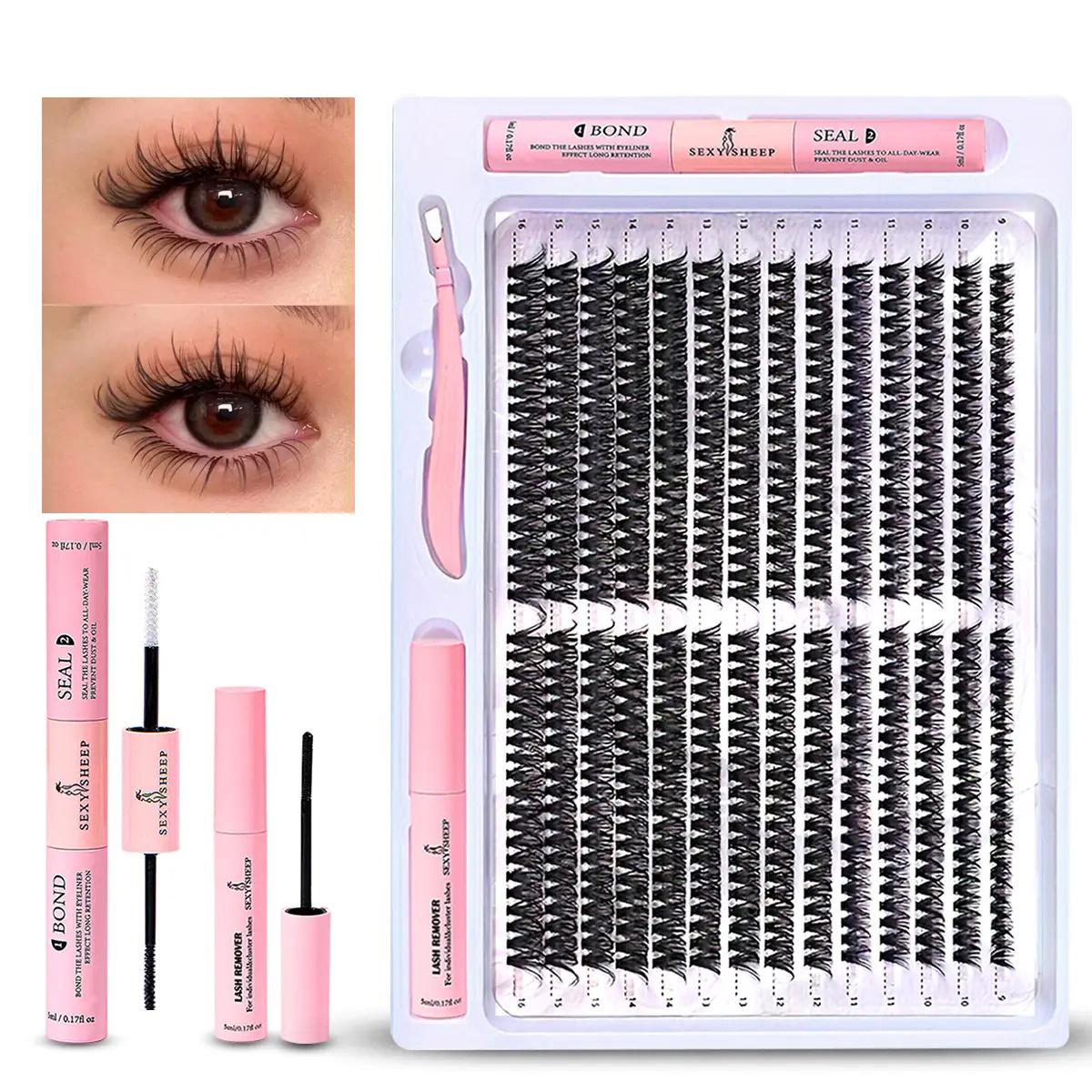 Mixed Size Individual False Eyelash with Bond & Seal Glue & Lash Remover & Tweezers, 1 Set Natural Look Eyelash Extension, Trending Product, Lash Clusters, Individual Eyelashes Kit