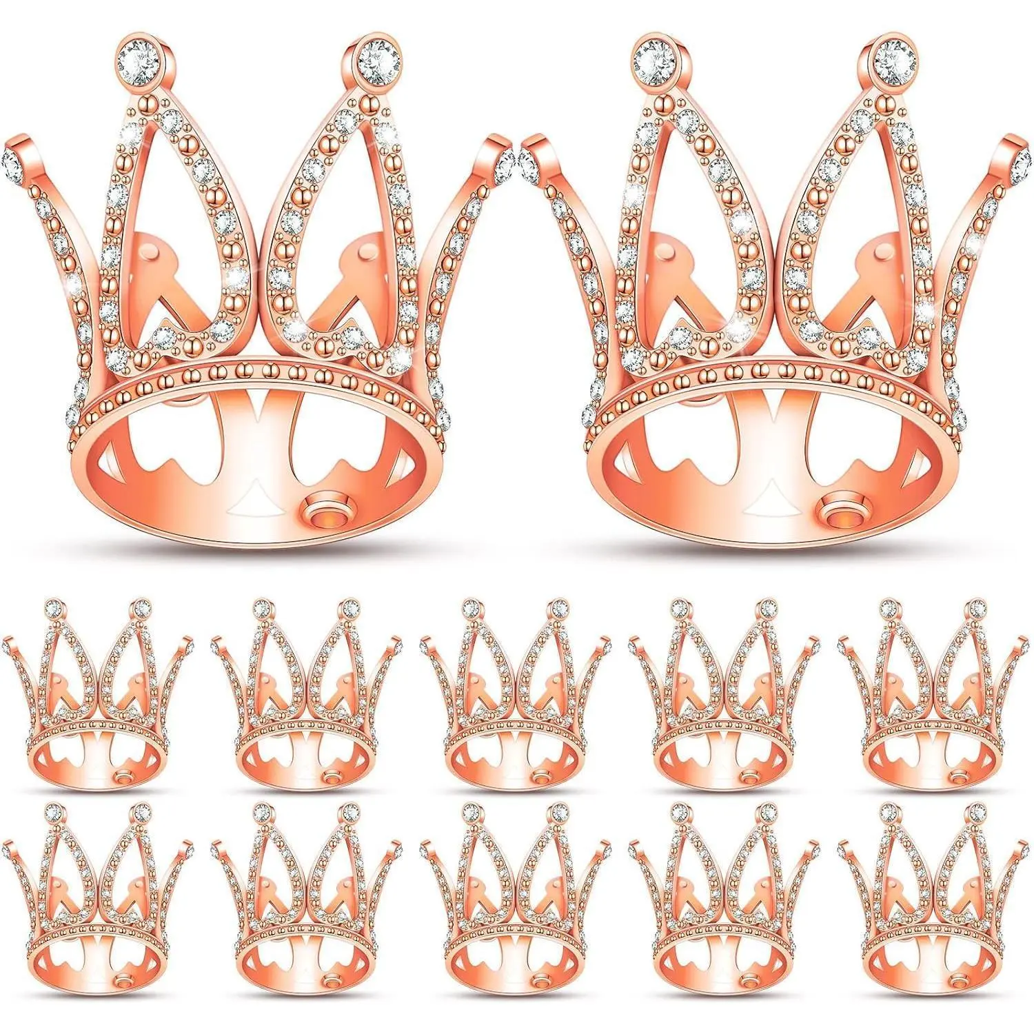 12 Pcs Crown Cake Topper Mini Baby Crown Tiny Queen Small Alloy Crystal Princess Headpiece Cake Decoration for Women Lady Girl Bridal Wedding Royal Themed Baby Shower Birthday Party(Rose Gold)