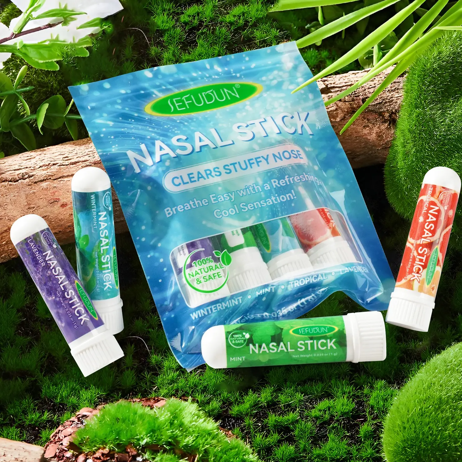 Sefudun 4-Pack Peppermint Alert Nasal Sticks, Made From Natural Essential Oils, Combat Fatigue, Relieve Congestion, Boost Focus, Enhance Efficiency