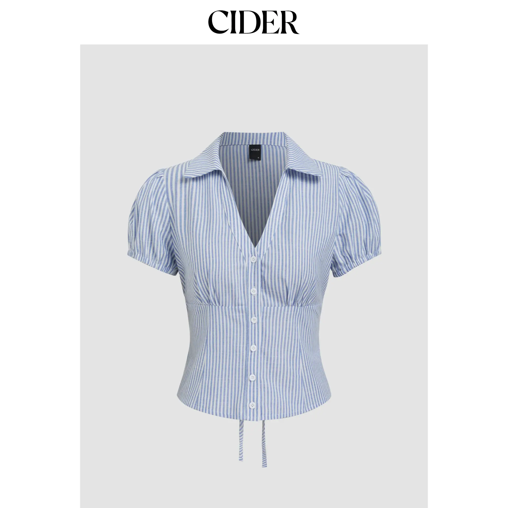 Cider Cotton-blend V-neck Stripe Tie Back Shirt