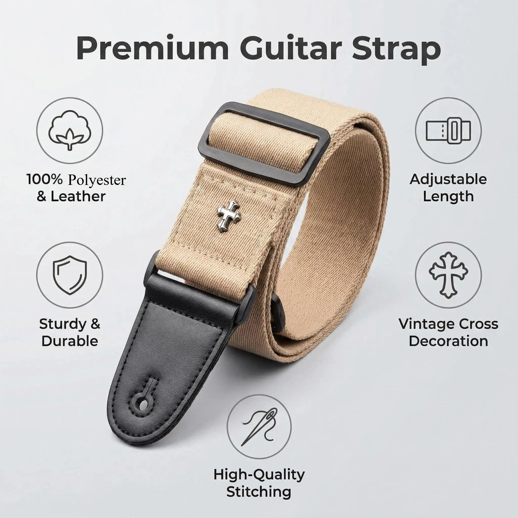 Cross Design Guitar Strap, Soft Material, Adjustable Length, Suitable for Acoustic and Electric Guitars, Performance Accessory