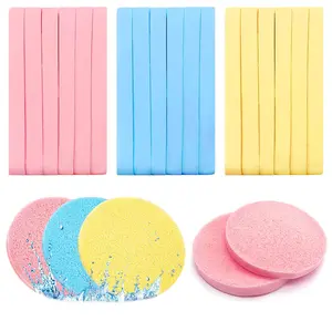 120 Pcs Professional Round Compressed Facial Sponges for Makeup Removal Face Cleansing Spa Exfoliating Mask, Yellow Pink Blue