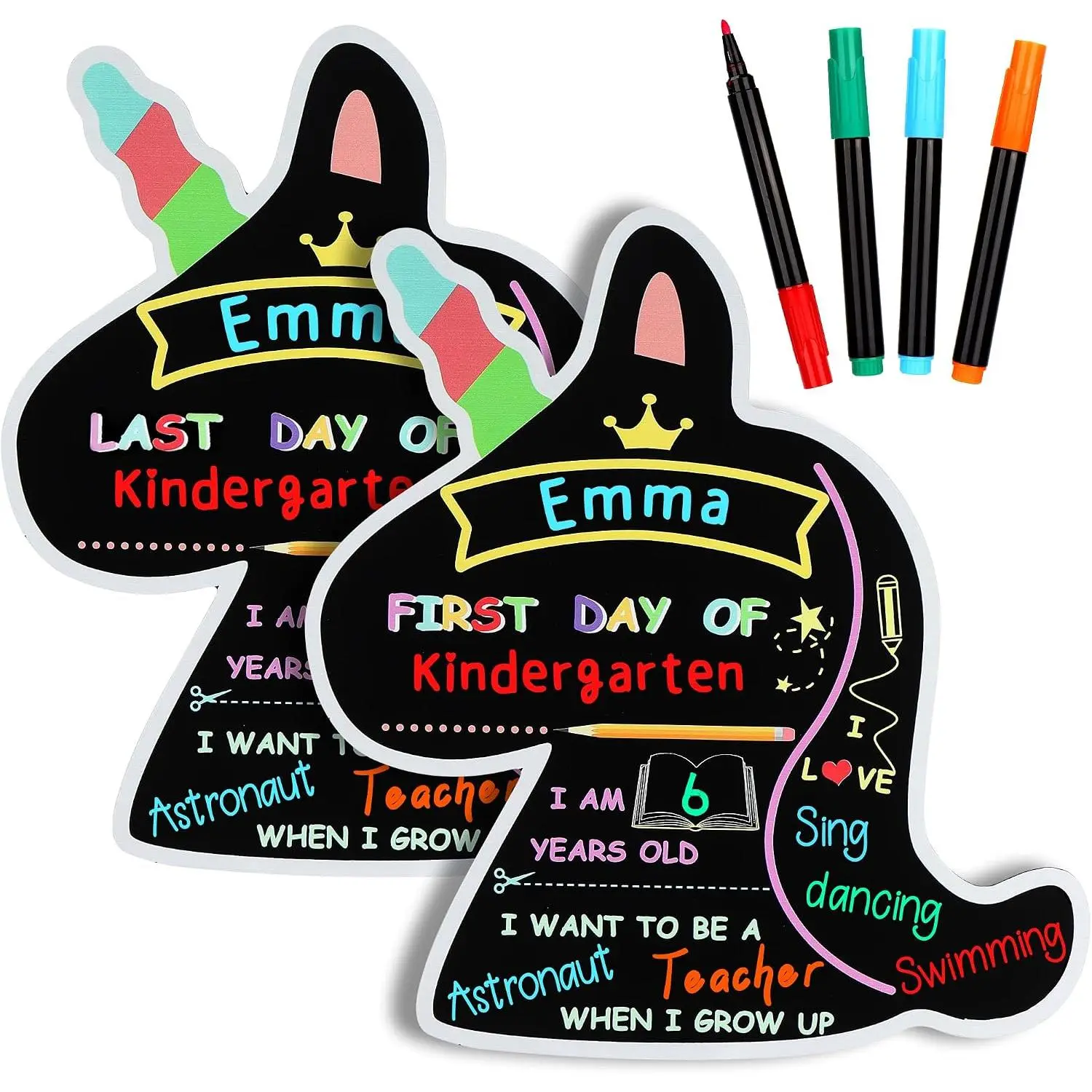 First and Last Day of School Chalkboard Sign with 4 Chalk Markers -11''×11.9'' Double Sided  to School Sign Photo Prop for   (Black-Unicorn)
