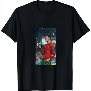 100% Soft Cotton Crewneck Tee, Anime Speedline CR7 Captain Armband Goal Celebration Stadium Graphic Shirt, Oversized Loose Top For Post-Game Fan Cookout, Trending Y2K Anime Soccer Streetwear