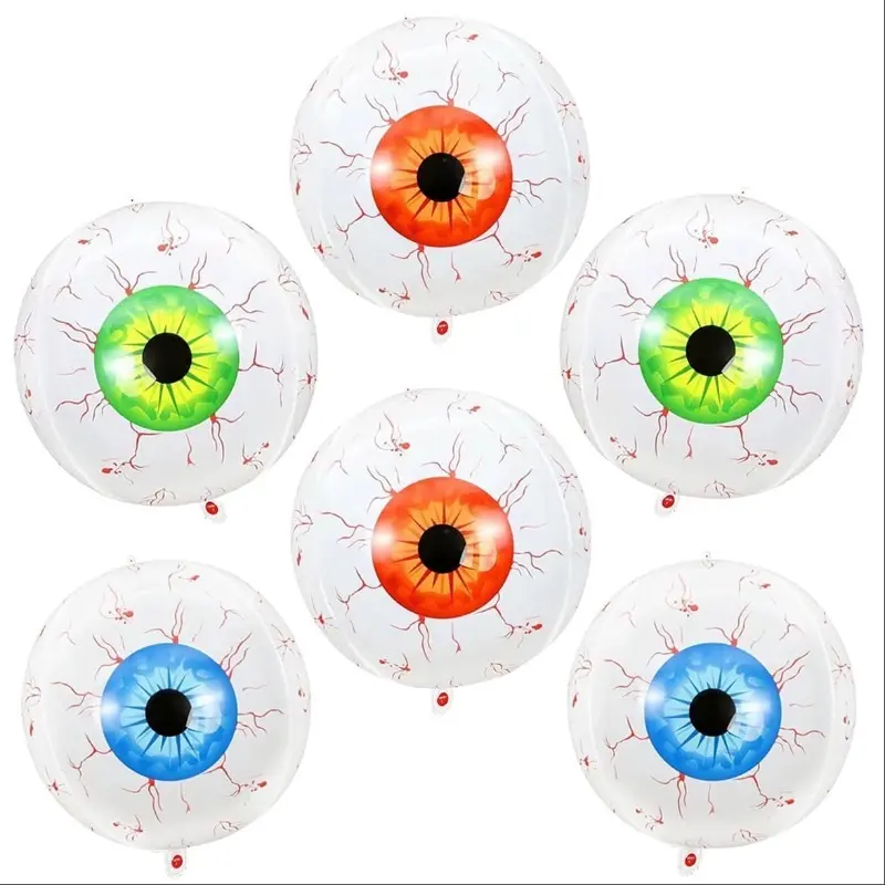 6Pcs 22 Inch Halloween Eyeball Balloons, Large White Foil Mylar Scary Eye Oxygen Balloons Indoor Outdoor Decorations for Haunted House Spooky Party