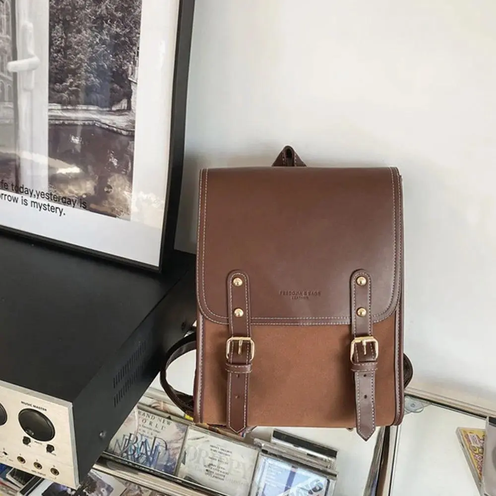 Simple PU Leather Japanese Backpack Preppy Style Large Capacity School Bag Travel Bags