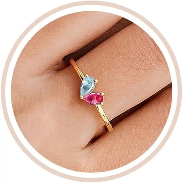 Gold Heart Birthstone Rings for Women Non Tarnish Stackable Pinky Ring Dainty 14K Gold Plated CZ Gemstone Ring Wedding Promise Ring Birthday Jewelry Gift for Mom