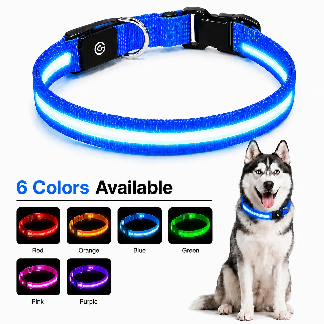 Rechargeable LED Dog Collar - Waterproof, Fully Adjustable Solid Lighting Collar for Safe Night Walks, Outdoor Play, Glow