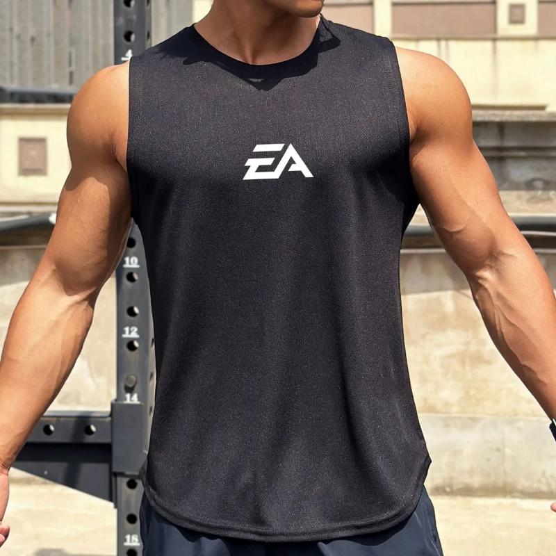 Kyn Apparel Sleeveless T-shirt Men Quick-drying Fitness Bodybuilding Shirt Male Fashion Basketball Vest Mesh Breathable Summer Gym Tank Men